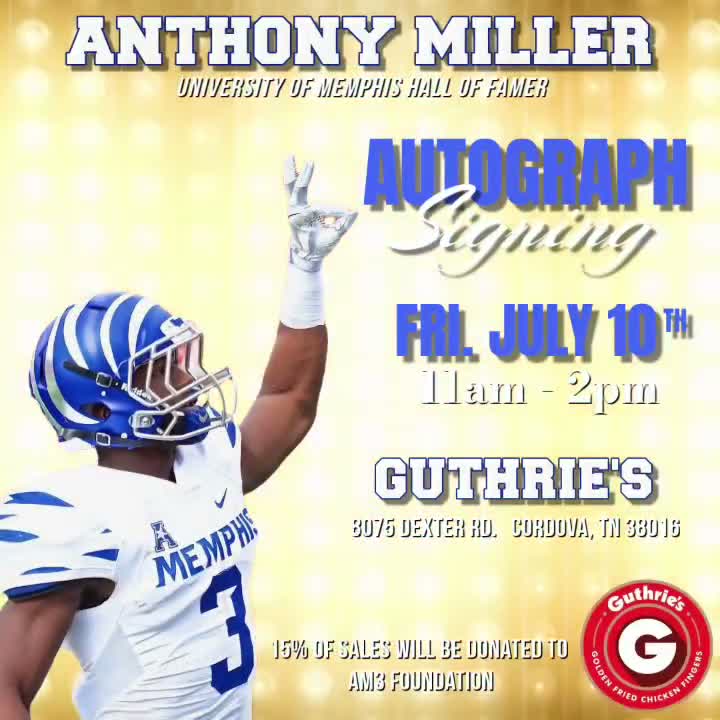 Anthony Miller autograph signing event flyer at Guthrie's