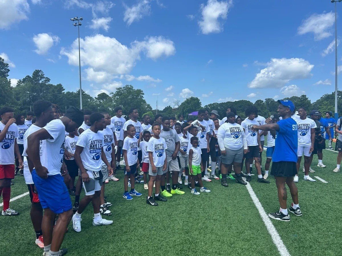 Campers at the Anthony Miller Youth Football Camp